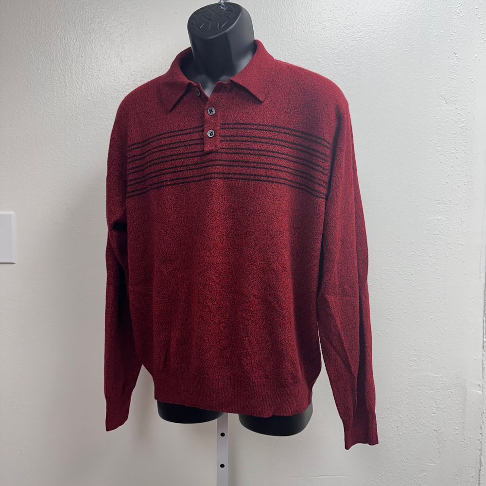 Dockers Burgundy Striped Polo Sweater Long Sleeve Knit Pullover L